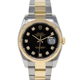 Rolex oyster perpetual hotsell datejust black face diamonds