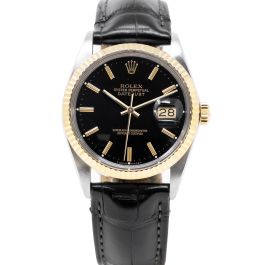 Rolex watch black leather strap deals
