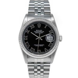 Rolex Datejust 36 Black Roman Dial Steel White Gold 16234