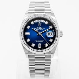 Rolex Day-Date 36, President Bracelet, Blue Ombre Diamond Dial, White Gold,  128239