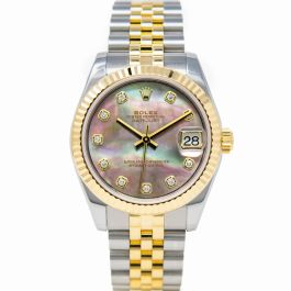 Rolex Datejust 31 Black Mother of Pearl Diamond Dial Steel Gold