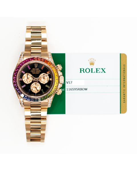2019 Rolex Cosmograph Daytona, 116595RBOW, 40mm, Rose Gold, Black Rainbow Sapphire Baguette Dial, Box & Papers