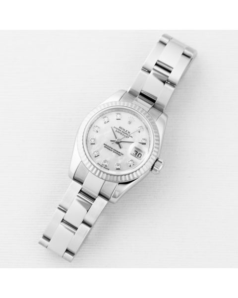 Rolex Lady-Datejust 26, 179174, Steel & White Gold, Mother of Pearl Diamond Dial, Oyster Bracelet, Renewed