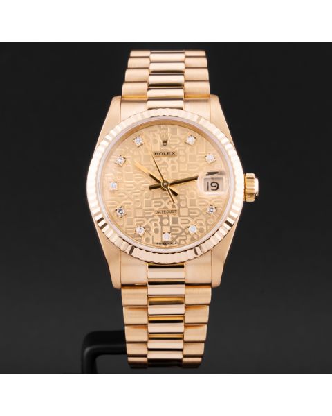 Rolex Datejust 31, 68278, Yellow Gold, Champagne Jubilee Diamond Dial, President Bracelet, Renewed