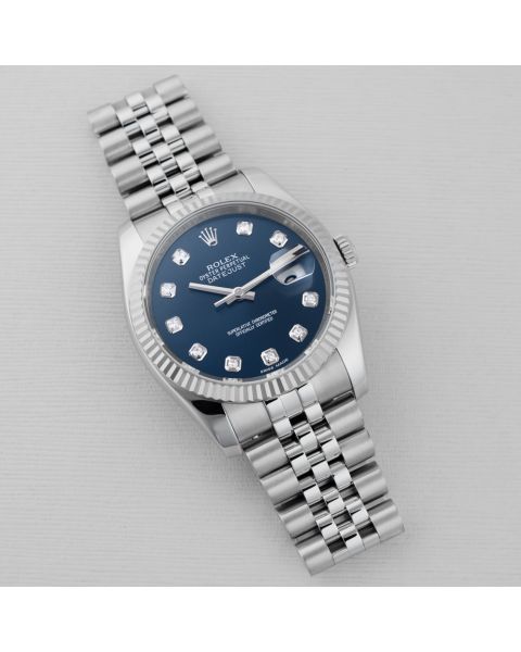 Rolex Datejust 36, 116234, Steel & White Gold, Blue Diamond Dial, Jubilee Bracelet, Renewed