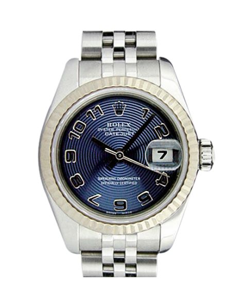 Rolex Lady Datejust White Gold Steel Blue Concentric Arabic Dial 179174 Jubilee Watch Chest