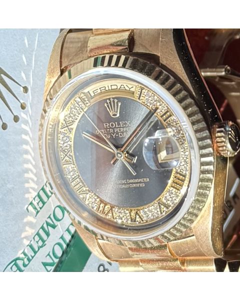 Rolex Day-Date 36,18238 Yellow Gold, Grey Myriad Roman Diamond dial, Patina