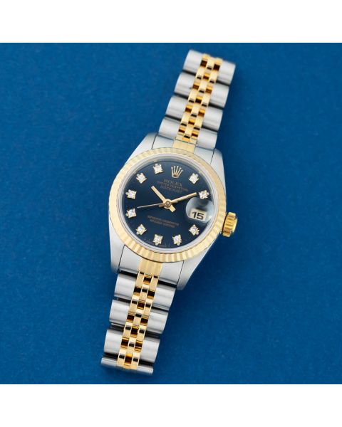 Rolex Lady-Datejust 26, 69173, Steel & Gold, Blue Diamond Dial, Jubilee Bracelet, Renewed