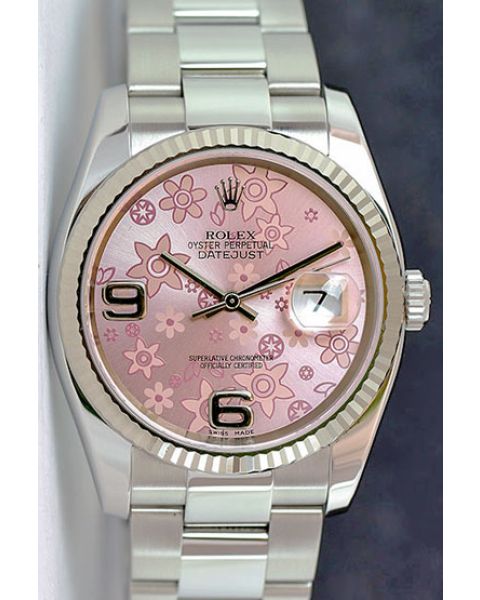 Rolex Datejust 36 Steel Gold Pink Floral Arabic Dial 116234 Oyster Watch Chest
