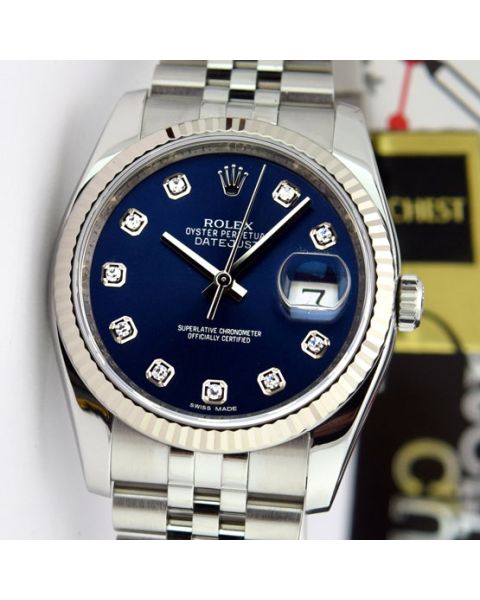 Rolex Datejust 36, Blue Diamond Face, Steel & White Gold, 116234
