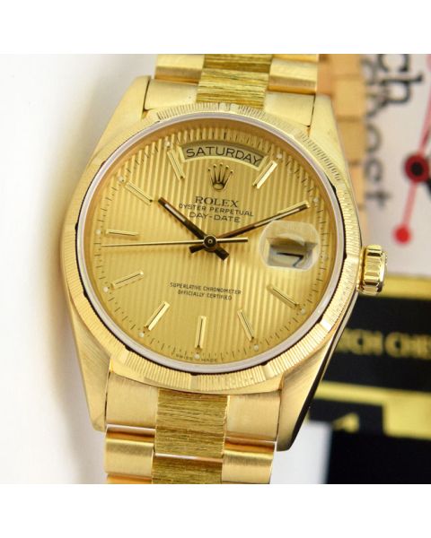 Rolex Day-Date 36, Bark President Bracelet, Champagne Tapestry Face, Yellow Gold, 18078
