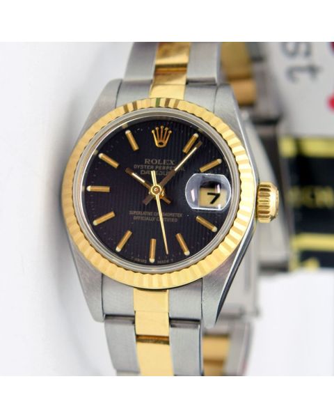 Rolex Lady Datejust Yellow Gold Steel Black Tapestry 69173 WATCH CHEST