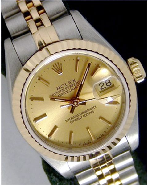 Rolex Lady Datejust Yellow Gold Steel Champagne Index Ticks Dial 69173 Jubilee WATCH CHEST