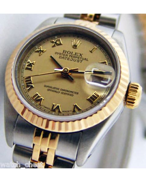 Rolex Lady Datejust Yellow Gold Steel Champagne Roman Dial 69173 Holes Jubilee WATCH CHEST