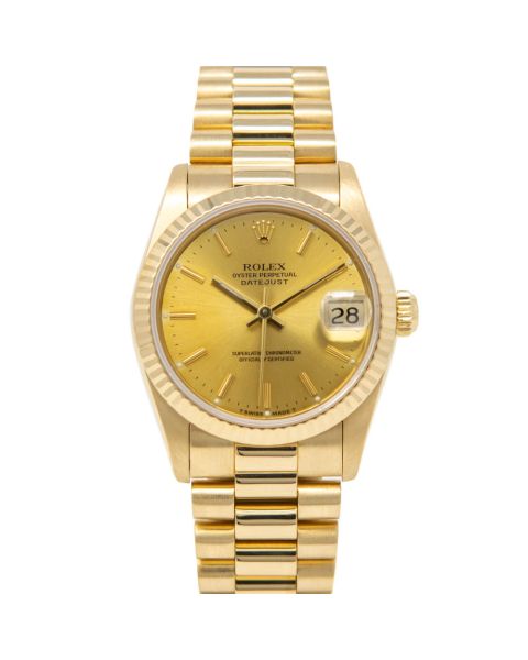 Rolex Lady Datejust 31 68278 Wristwatch, President Bracelet, Champagne Index Dial, Fluted Bezel