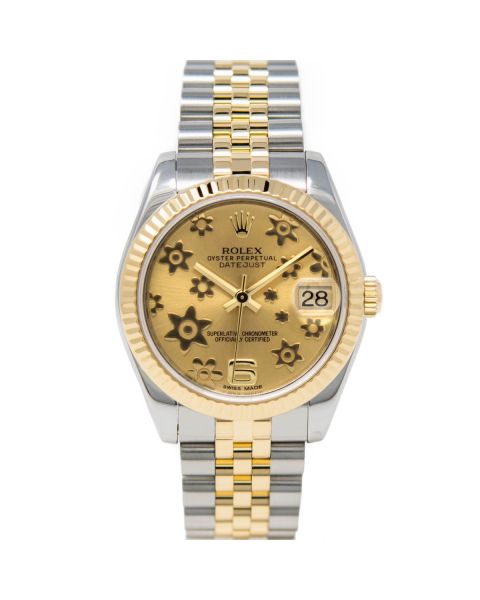 Rolex Datejust 31 178273 Wristwatch, Jubilee Bracelet, Champagne Floral Dial, Fluted Bezel