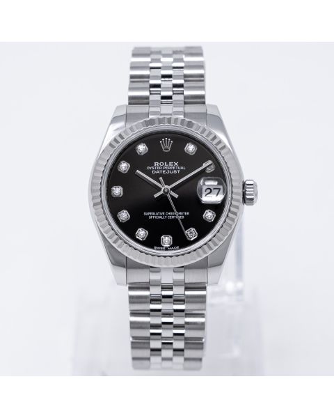 Rolex Datejust 31 178274 Wristwatch, Black Diamond Dial, Jubilee Bracelet, Fluted Bezel