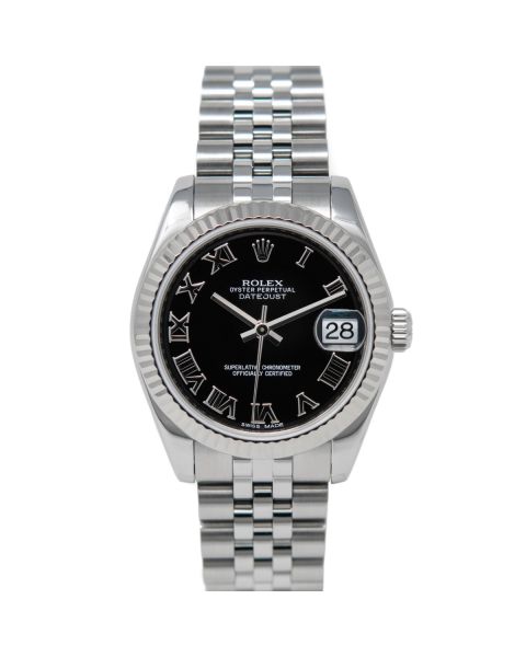Rolex Datejust 31 178274 Wristwatch, Jubilee Bracelet, Black Roman Dial, Fluted Bezel