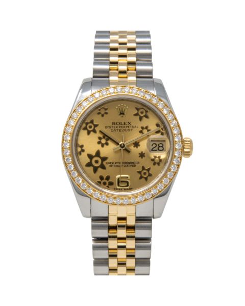 Rolex Datejust 31 178383 Wristwatch, Jubilee Bracelet, Champagne Floral Dial, Diamond Bezel