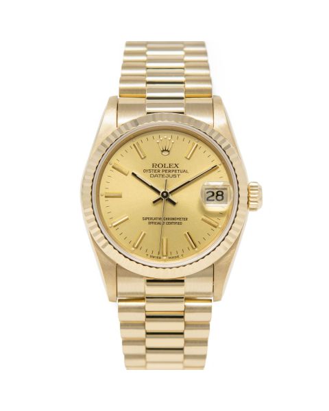 Rolex Datejust 31 68278 Wristwatch, President Bracelet, Champagne Index Dial, Fluted Bezel