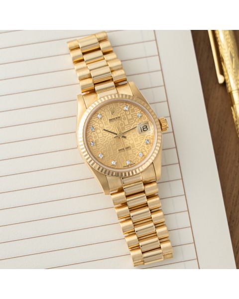 Rolex Datejust 31, Yellow Gold, Champagne Jubilee Diamond Dial, President Bracelet, 68278, Watch Only
