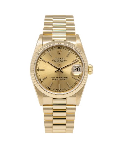 Rolex Datejust 31 68278 Wristwatch, President Bracelet, Champagne Index Dial, Fluted Bezel