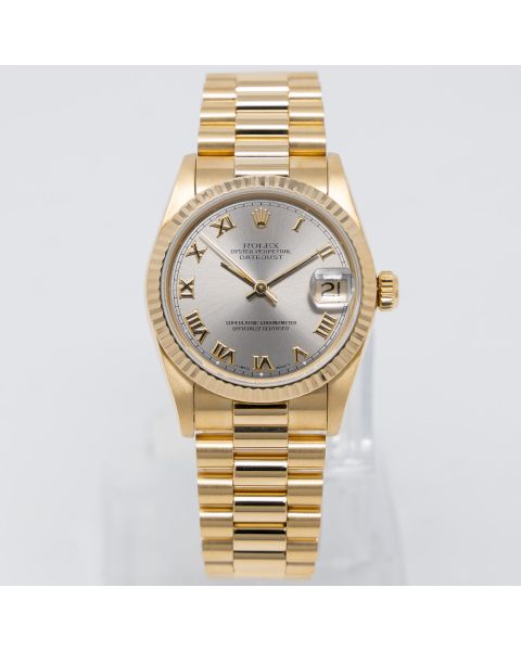 Rolex Datejust 31 68278 Wristwatch, Silver Roman, President Bracelet, Fluted Bezel