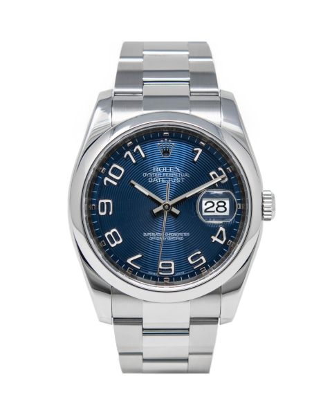 Rolex Men's Datejust 36 116200 Wristwatch, Oyster Bracelet, Blue Concentric Arabic Dial, Smooth Bezel