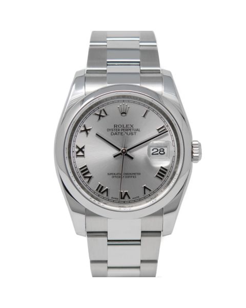 Rolex Datejust 36 116200 Wristwatch, Oyster Bracelet, Rhodium Roman Dial, Smooth Bezel
