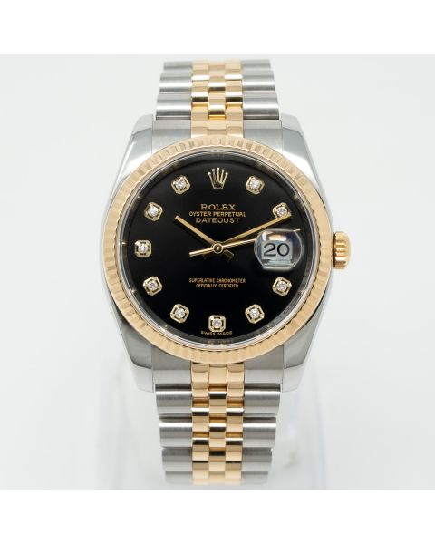Rolex Datejust 36, 116233, Jubilee Bracelet, Steel & Gold, Black Diamond Dial, Jubilee Bracelet, Box Only (Renewed)