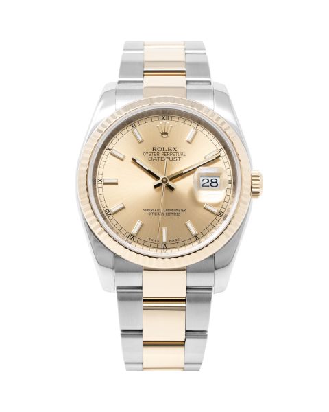 Rolex Datejust 36 116233 Wristwatch, Champagne Dial, Oyster Bracelet, Fluted Bezel