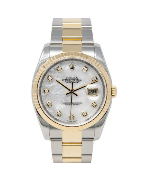 Rolex Datejust 36 116233 Wristwatch, Oyster Bracelet, Mother of Pearl Diamond Dial, Fluted Bezel