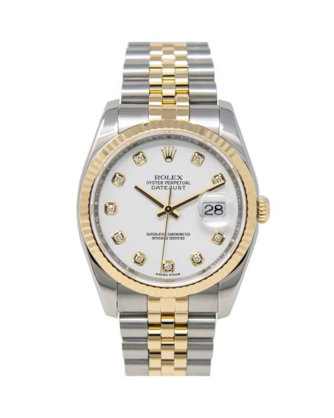 Rolex Datejust 36 116233 Wristwatch, Jubilee Bracelet, White Diamond Dial, Fluted Bezel