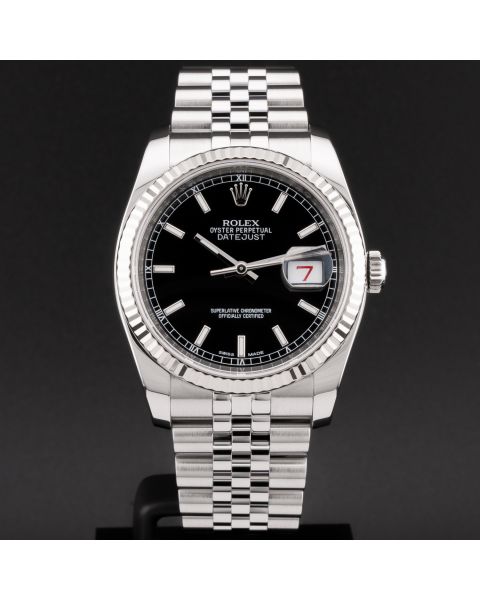 Rolex Datejust 36 116234 Wristwatch, Black Index, Jubilee Bracelet, Fluted Bezel