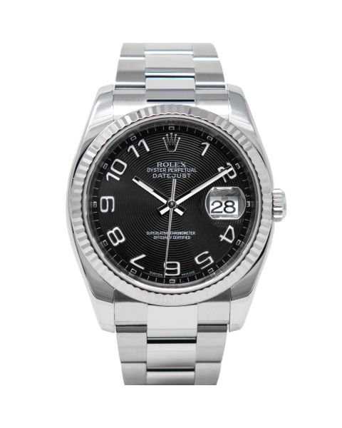 Rolex Men's Datejust 36 116234 Wristwatch, Oyster Bracelet, Black Concentric Dial, Fluted Bezel