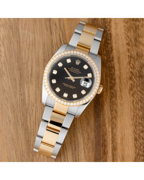 Rolex Datejust 36 116243, Steel & Gold, Black Diamond Dial, Oyster Bracelet