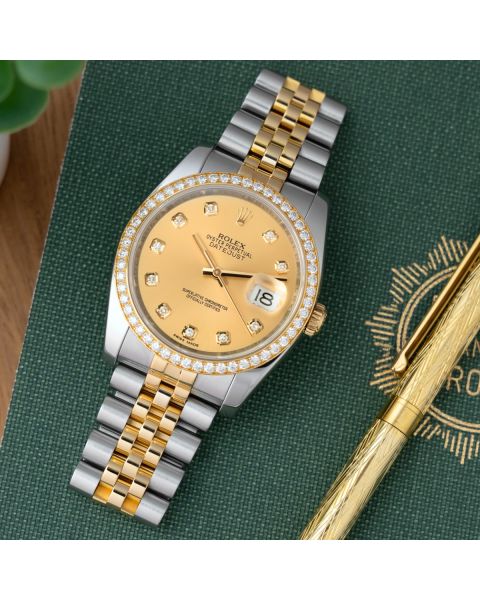 Rolex Datejust 36, 116243, Steel & Gold, Champagne Diamond Dial, Jubilee Bracelet, (Renewed)