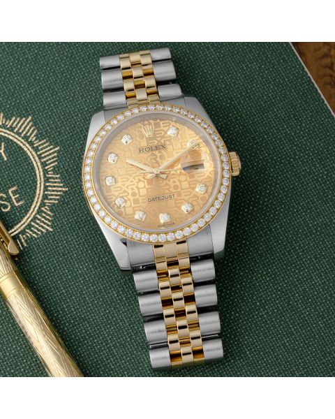 Rolex Datejust 36 116243, Steel & Gold, Champagne Jubilee Diamond Dial, Jubilee Bracelet