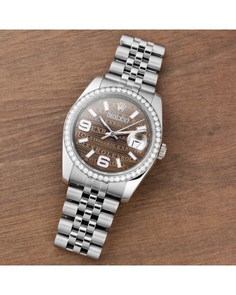 Rolex Datejust 36, 116244, Steel & White Gold, Bronze Waves Arabic Dial, Diamond Bezel, Jubilee Bracelet, Renewed
