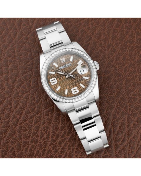 Rolex Datejust 36, 116244, Steel & White Gold, Bronze Waves Arabic Dial, Diamond Bezel, Oyster Bracelet, Renewed