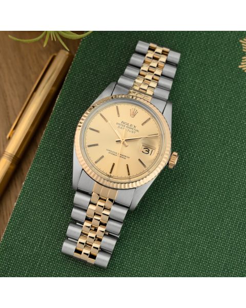 Rolex Datejust 36 16013 Wristwatch, Jubilee Bracelet, Champagne Index Dial, Fluted Bezel