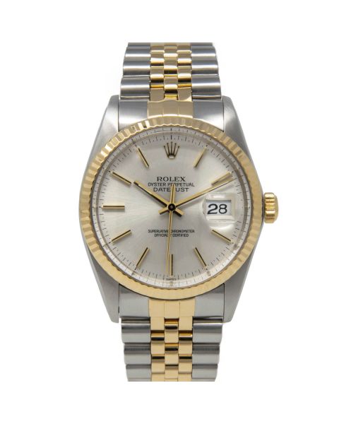 Rolex Datejust 36 16013 Wristwatch, Jubilee Bracelet, Silver Stick Index Dial, Fluted Bezel