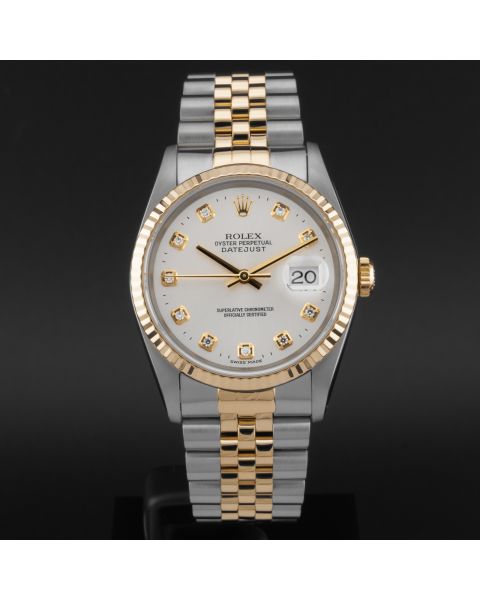 Rolex Datejust 36, 16233, Steel & Gold, Silver Diamond Dial, Jubilee Bracelet, Renewed