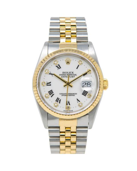 Rolex Datejust 36, White Diamond Face, Steel & Gold, 16233
