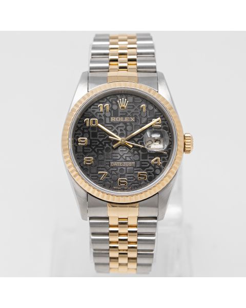 Rolex Datejust 36 16233 Wristwatch, Black Jubilee Arabic Dial, Jubilee Bracelet, Fluted Bezel