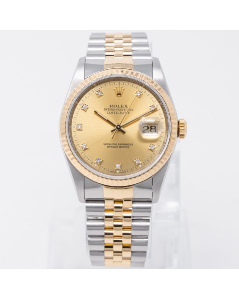Rolex Datejust 36 16233 Wristwatch, Champagne Diamond Dial, Jubilee Bracelet, Fluted Bezel