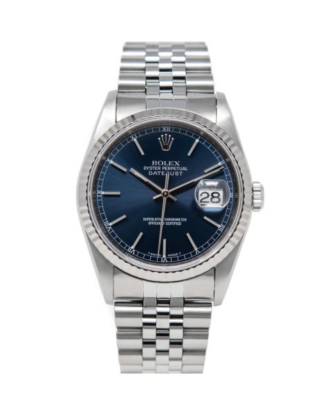 Rolex Datejust 36 16234 Wristwatch, Jubilee Bracelet, Blue Index Dial, Fluted Bezel