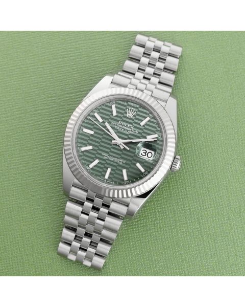Rolex Datejust 41 126334, Steel & White Gold, Mint Green Fluted Motif Dial, Jubilee Bracelet