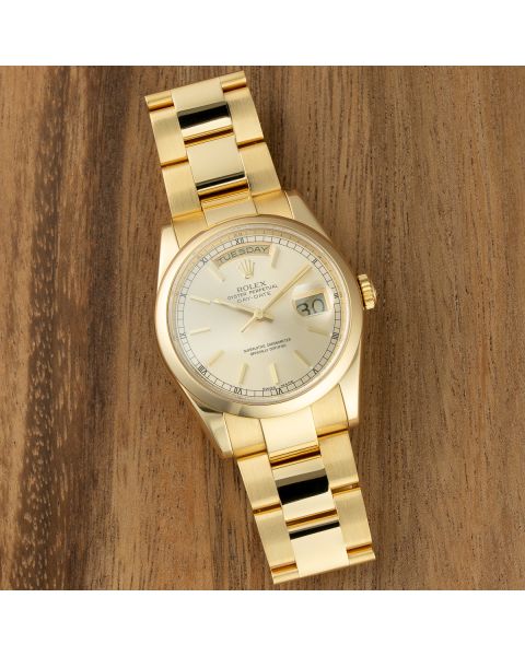 Rolex Day-Date 36 118208 Wristwatch, Champagne Dial, Oyster Bracelet, Smooth Bezel