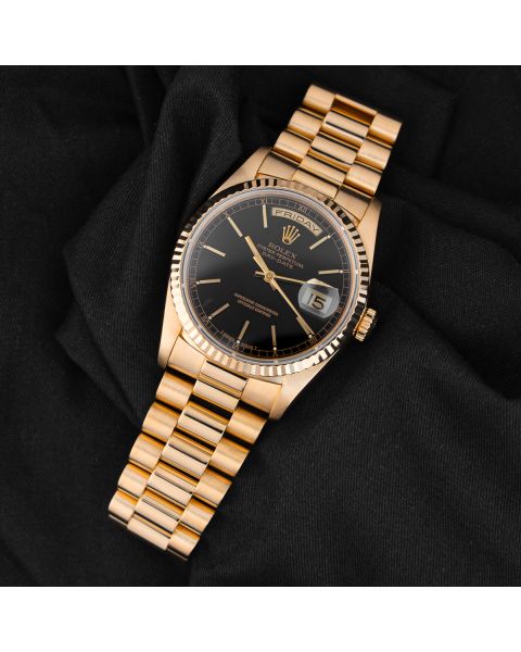 Rolex Day-Date 36 18238, Yellow Gold, Black Dial, President Bracelet